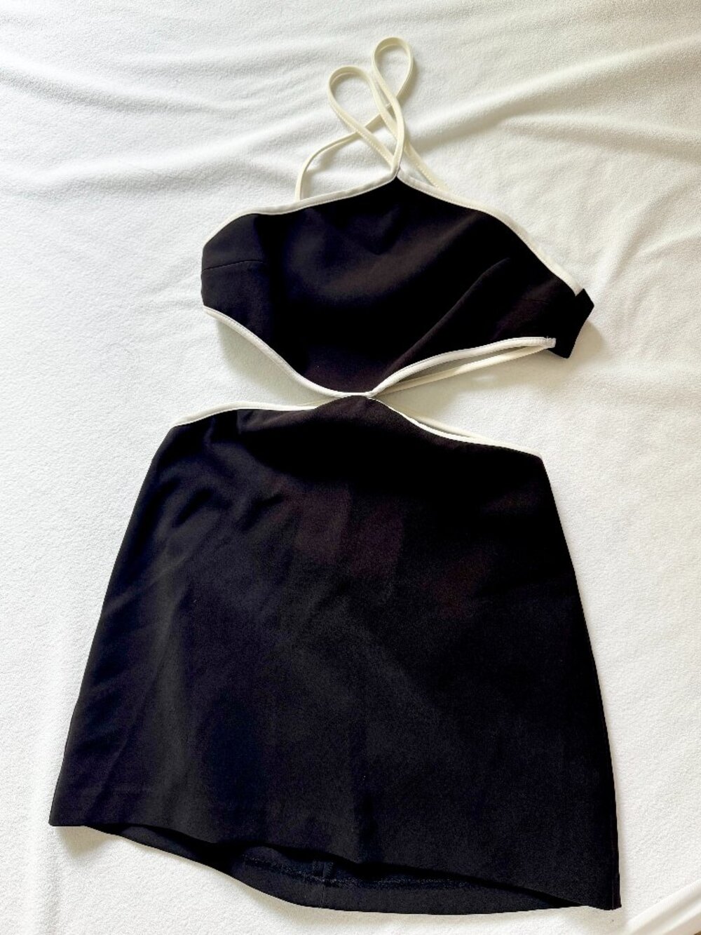 NWOT Black Halter Mini Cutout Dress with White Trim | Zara Bodycon Party Dress